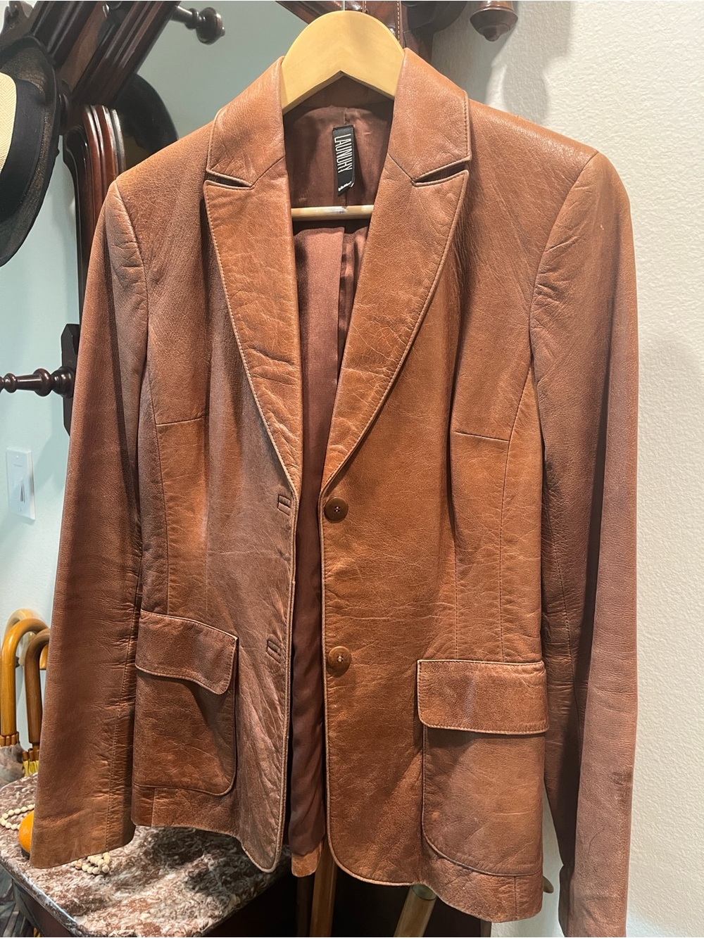 Laundry By Shelli Segal Distressed Brown Leather Blazer